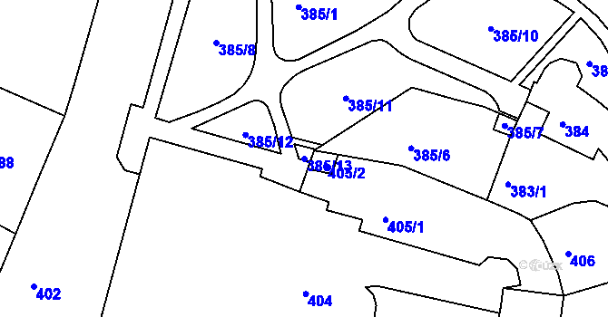 Parcela st. 385/13 v KÚ Kadaň, Katastrální mapa