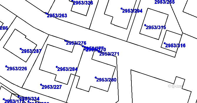 Parcela st. 2953/271 v KÚ Kadaň, Katastrální mapa