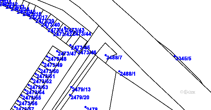 Parcela st. 2488/7 v KÚ Kadaň, Katastrální mapa