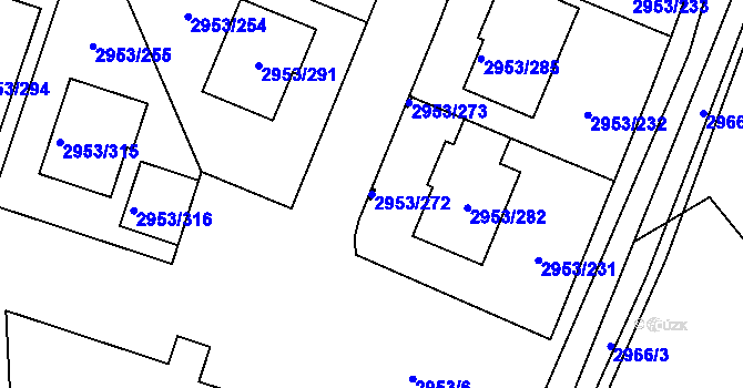 Parcela st. 2953/272 v KÚ Kadaň, Katastrální mapa