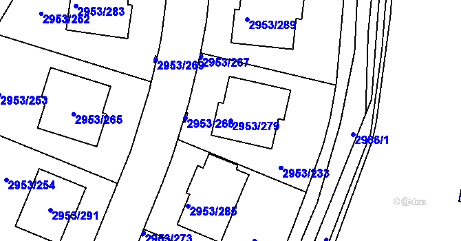 Parcela st. 2953/279 v KÚ Kadaň, Katastrální mapa