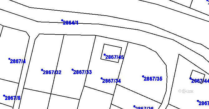 Parcela st. 2867/45 v KÚ Kadaň, Katastrální mapa
