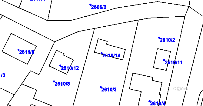 Parcela st. 2610/14 v KÚ Kadaň, Katastrální mapa