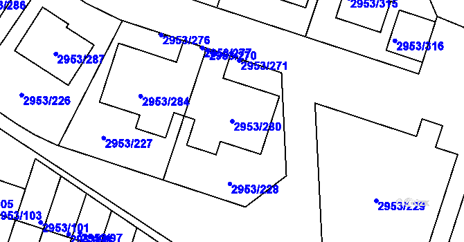 Parcela st. 2953/280 v KÚ Kadaň, Katastrální mapa