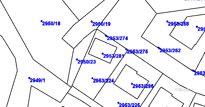 Parcela st. 2953/281 v KÚ Kadaň, Katastrální mapa
