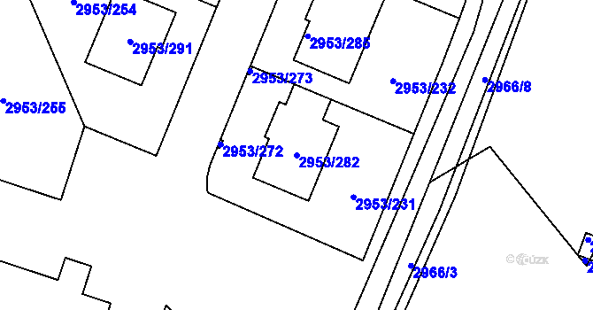 Parcela st. 2953/282 v KÚ Kadaň, Katastrální mapa