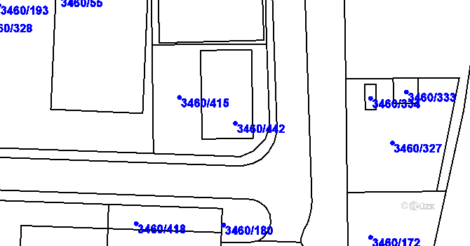 Parcela st. 3460/442 v KÚ Kadaň, Katastrální mapa