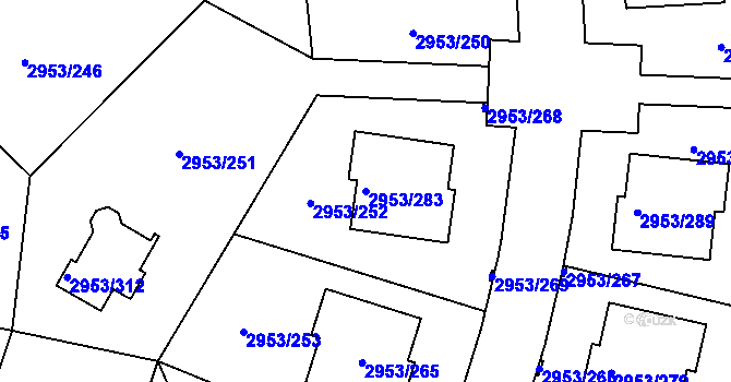 Parcela st. 2953/283 v KÚ Kadaň, Katastrální mapa