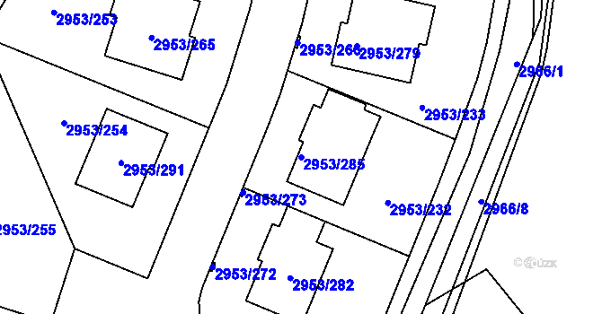 Parcela st. 2953/285 v KÚ Kadaň, Katastrální mapa