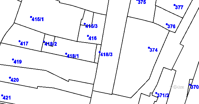 Parcela st. 418/3 v KÚ Kadaň, Katastrální mapa