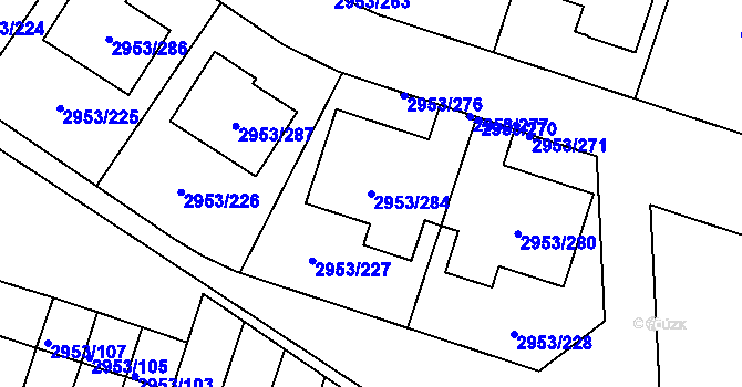 Parcela st. 2953/284 v KÚ Kadaň, Katastrální mapa