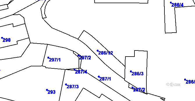 Parcela st. 286/12 v KÚ Kadaň, Katastrální mapa