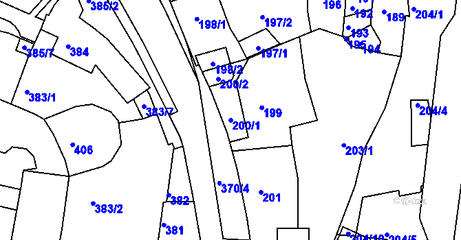 Parcela st. 200/1 v KÚ Kadaň, Katastrální mapa