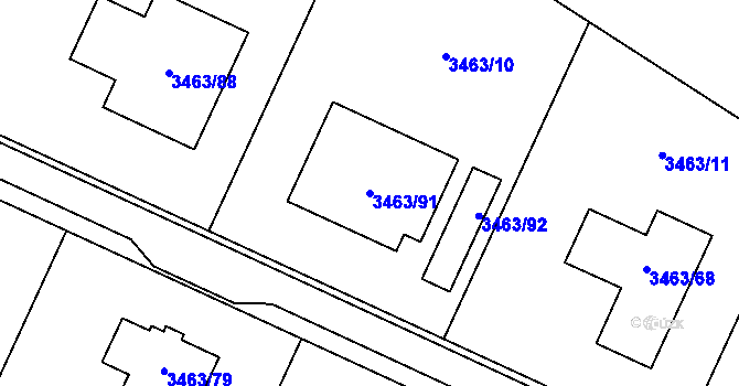 Parcela st. 3463/91 v KÚ Kadaň, Katastrální mapa