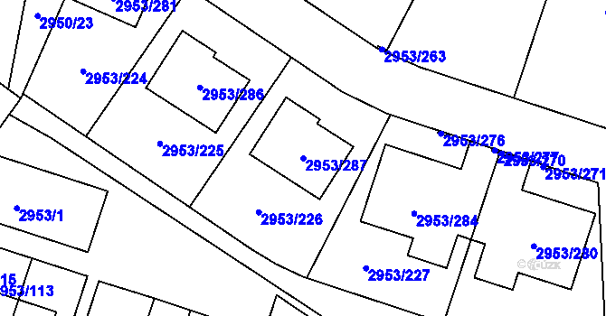 Parcela st. 2953/287 v KÚ Kadaň, Katastrální mapa