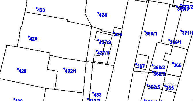 Parcela st. 427/1 v KÚ Kadaň, Katastrální mapa