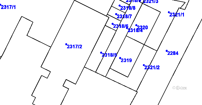 Parcela st. 2318/5 v KÚ Kadaň, Katastrální mapa