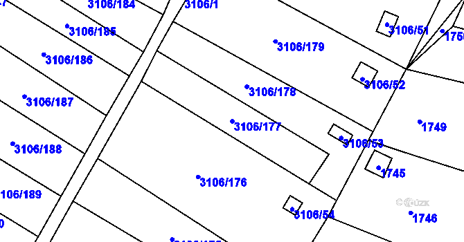 Parcela st. 3106/177 v KÚ Kadaň, Katastrální mapa