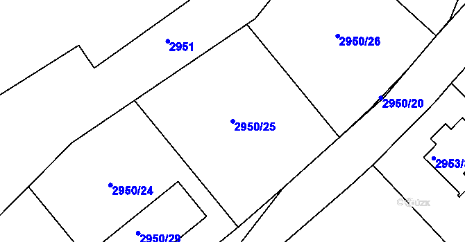 Parcela st. 2950/25 v KÚ Kadaň, Katastrální mapa