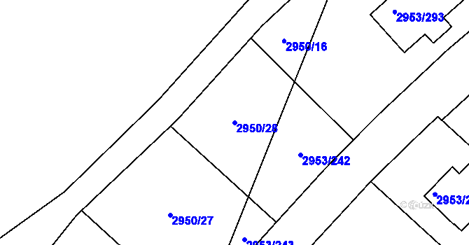 Parcela st. 2950/28 v KÚ Kadaň, Katastrální mapa
