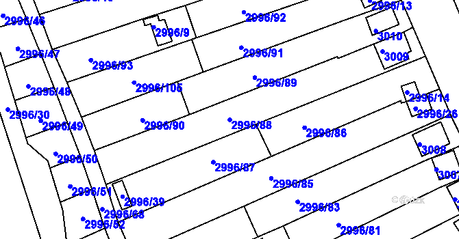 Parcela st. 2996/88 v KÚ Kadaň, Katastrální mapa