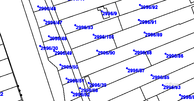 Parcela st. 2996/90 v KÚ Kadaň, Katastrální mapa