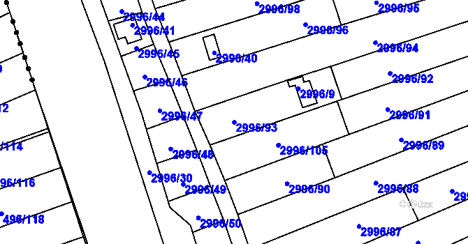 Parcela st. 2996/93 v KÚ Kadaň, Katastrální mapa