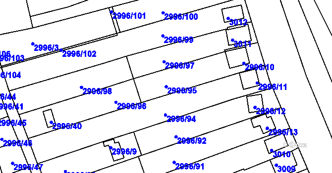 Parcela st. 2996/95 v KÚ Kadaň, Katastrální mapa
