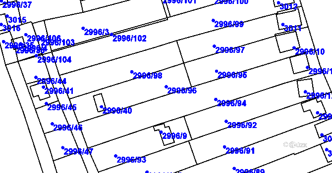 Parcela st. 2996/96 v KÚ Kadaň, Katastrální mapa