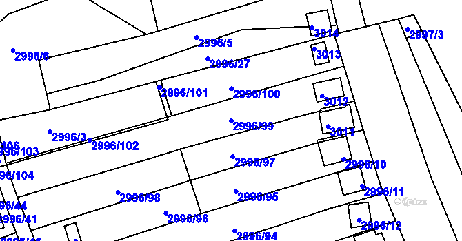 Parcela st. 2996/99 v KÚ Kadaň, Katastrální mapa