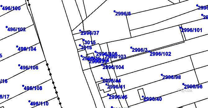Parcela st. 2996/103 v KÚ Kadaň, Katastrální mapa