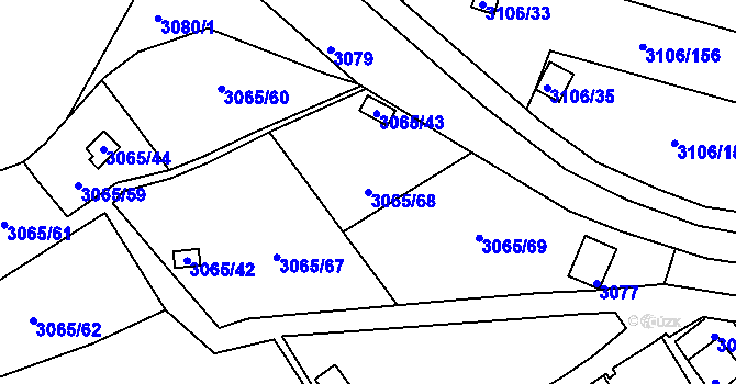 Parcela st. 3065/68 v KÚ Kadaň, Katastrální mapa