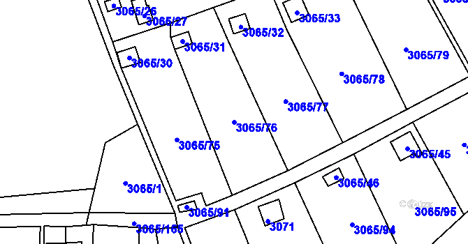 Parcela st. 3065/76 v KÚ Kadaň, Katastrální mapa
