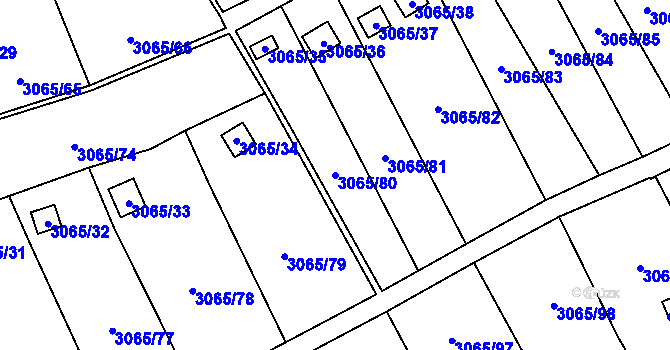 Parcela st. 3065/80 v KÚ Kadaň, Katastrální mapa