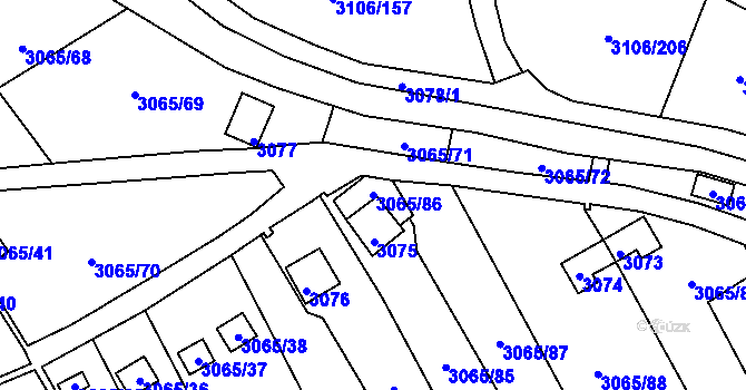 Parcela st. 3065/86 v KÚ Kadaň, Katastrální mapa