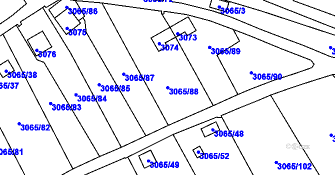 Parcela st. 3065/88 v KÚ Kadaň, Katastrální mapa