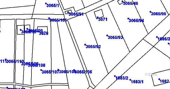 Parcela st. 3065/92 v KÚ Kadaň, Katastrální mapa