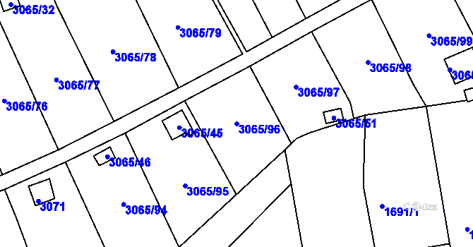 Parcela st. 3065/96 v KÚ Kadaň, Katastrální mapa