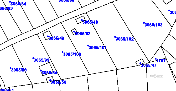 Parcela st. 3065/101 v KÚ Kadaň, Katastrální mapa