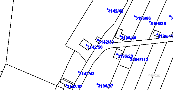 Parcela st. 3142/50 v KÚ Kadaň, Katastrální mapa