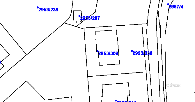 Parcela st. 2953/309 v KÚ Kadaň, Katastrální mapa