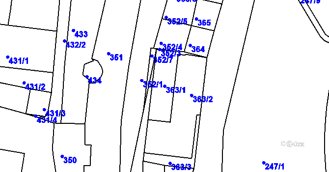 Parcela st. 363/1 v KÚ Kadaň, Katastrální mapa