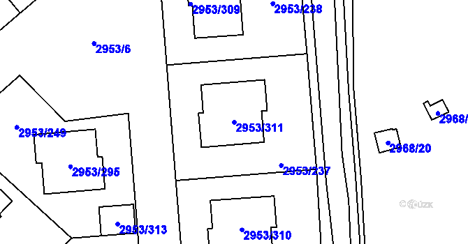 Parcela st. 2953/311 v KÚ Kadaň, Katastrální mapa