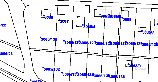 Parcela st. 3065/129 v KÚ Kadaň, Katastrální mapa