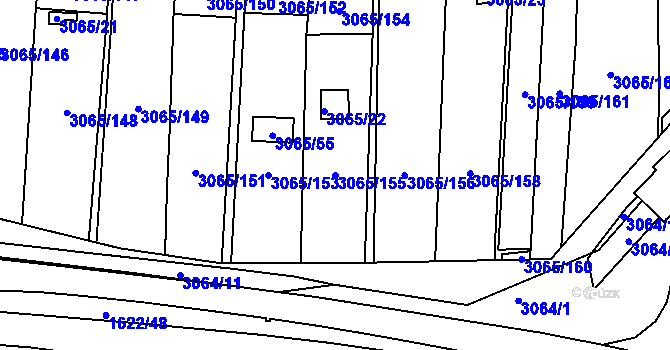 Parcela st. 3065/155 v KÚ Kadaň, Katastrální mapa