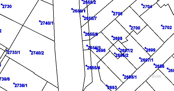 Parcela st. 2655/5 v KÚ Kadaň, Katastrální mapa