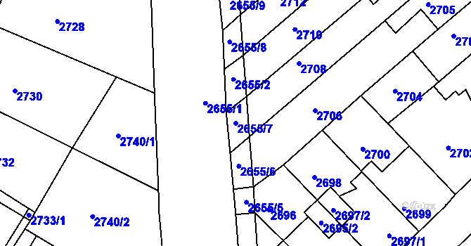 Parcela st. 2655/7 v KÚ Kadaň, Katastrální mapa