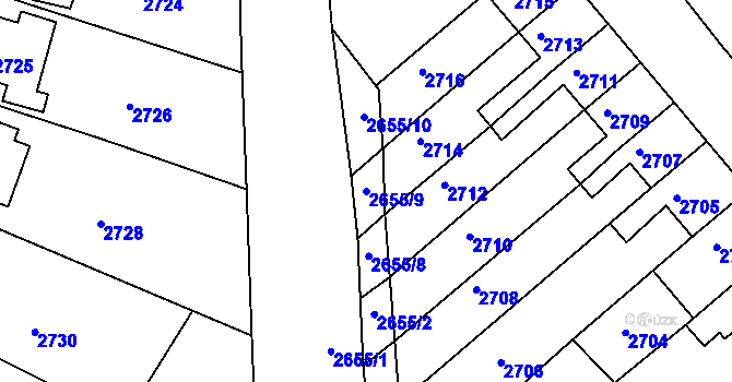 Parcela st. 2655/9 v KÚ Kadaň, Katastrální mapa