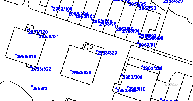 Parcela st. 2953/323 v KÚ Kadaň, Katastrální mapa