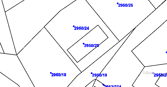 Parcela st. 2950/29 v KÚ Kadaň, Katastrální mapa